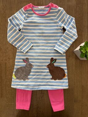 Baby Boden Striped Bunny Dress & Leggings Set 2yr - 3yr size